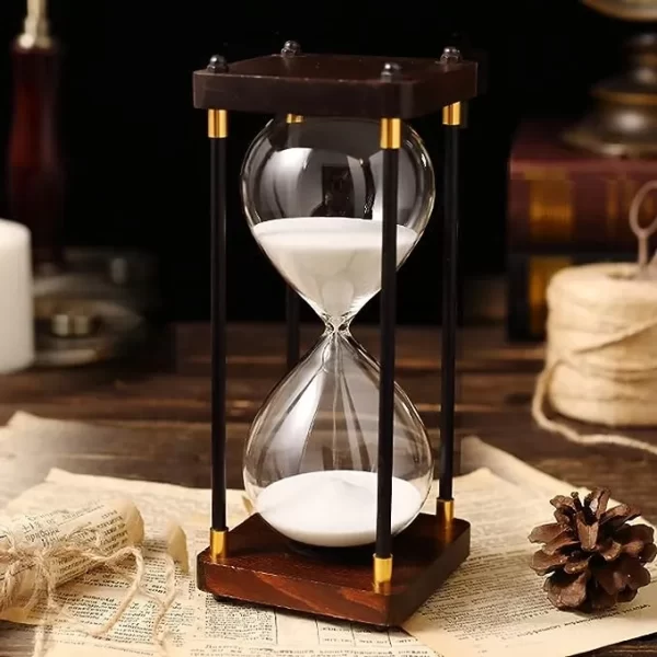 Reloj De Arena De Vidrio Con Marco De Madera, 60 Minutos.