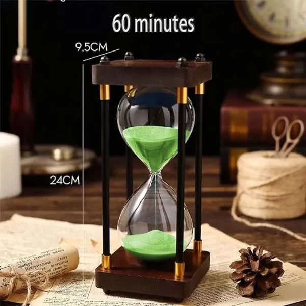 Reloj De Arena De Vidrio Con Marco De Madera, 60 Minutos. - Imagen 2