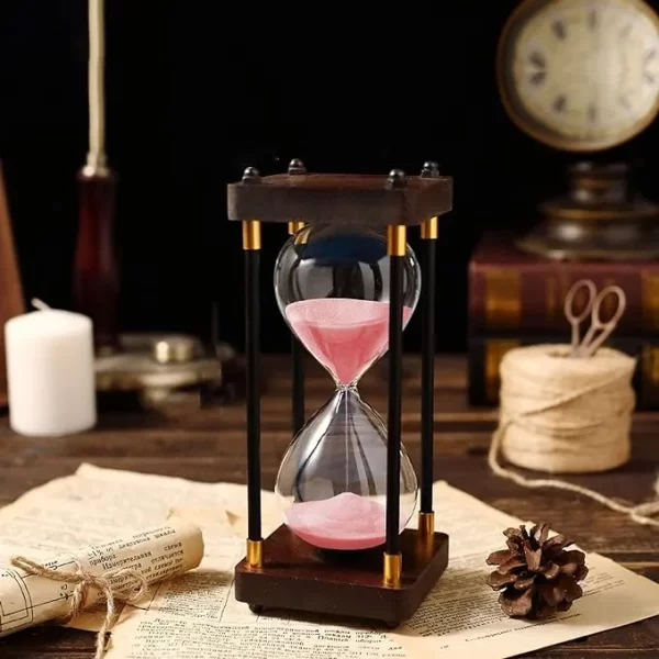 Reloj De Arena De Vidrio Con Marco De Madera, 60 Minutos.