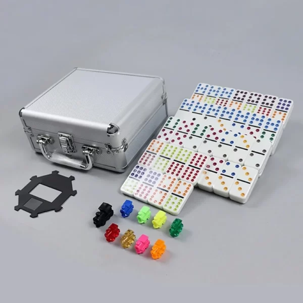 Juego De Dominó Mexicano Con Caja De Aluminio Tren Cardinal - Imagen 6