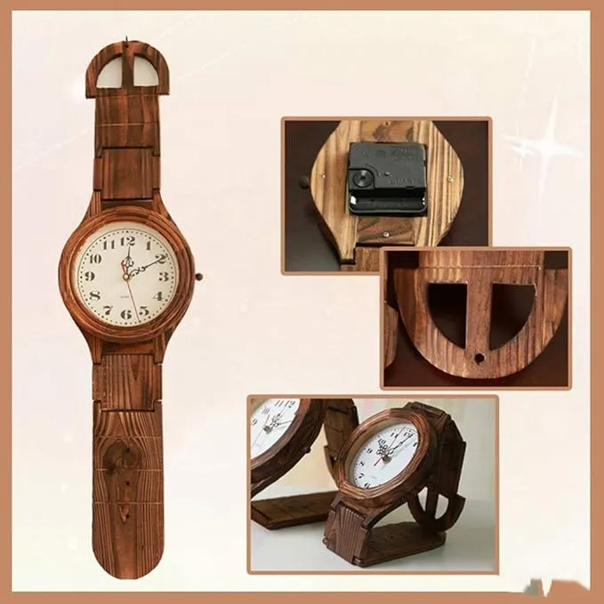 Reloj Madera Diseño Pulsera Vintage De Pared 77 Cm - Imagen 4
