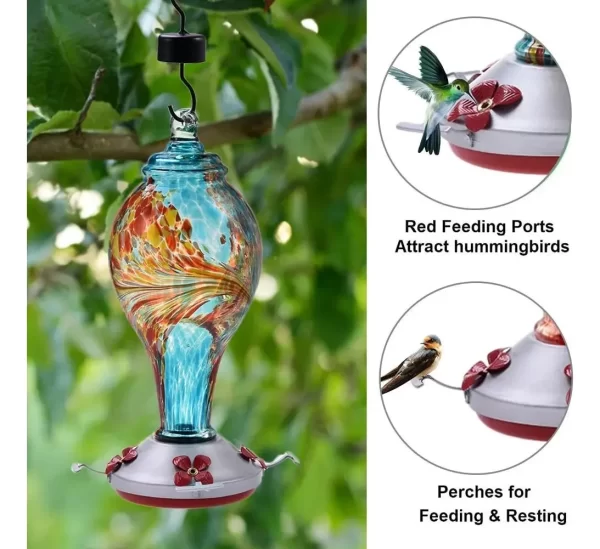 Comedero Para Colibríes, Vidrio Soplado Exteriores,1065 Ml - Imagen 2