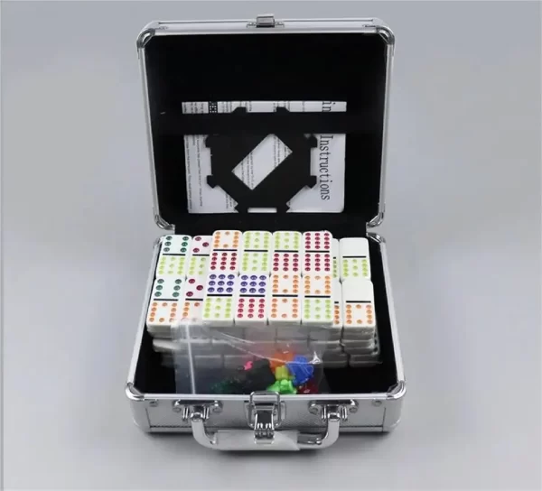Juego De Dominó Mexicano Con Caja De Aluminio Tren Cardinal - Imagen 2