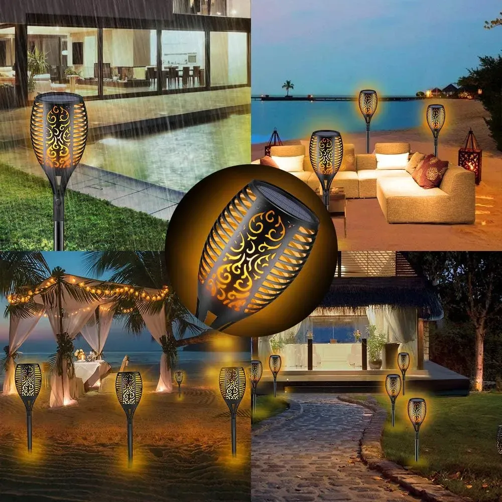 Lámpara Solar Pack De 4 Led Antorcha Fuego Autonomía Jardín. - Imagen 9