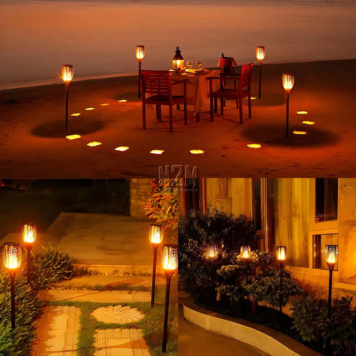 Lámpara Solar Pack De 4 Led Antorcha Fuego Autonomía Jardín. - Imagen 4