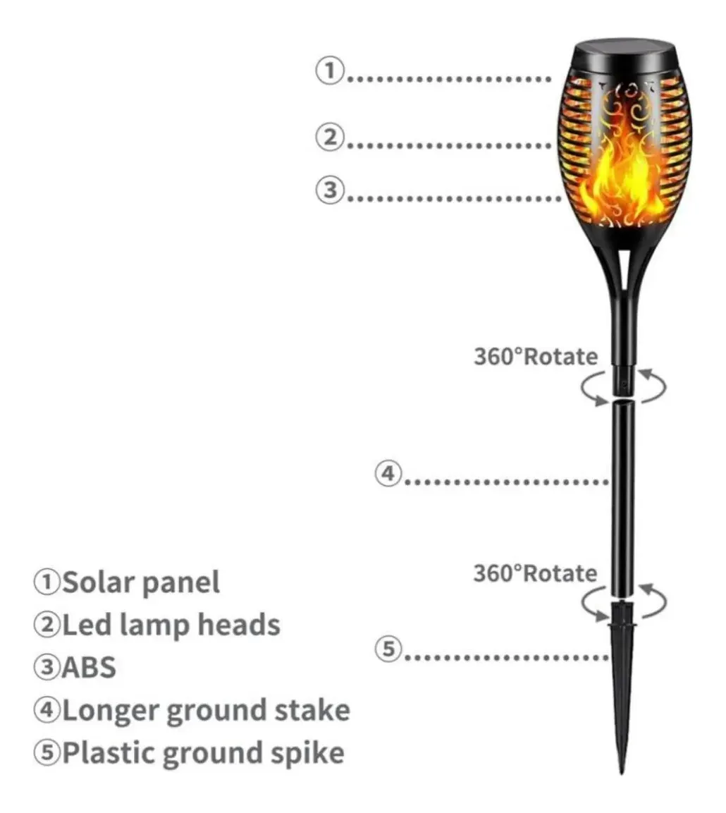 Lámpara Solar Pack De 4 Led Antorcha Fuego Autonomía Jardín. - Imagen 5