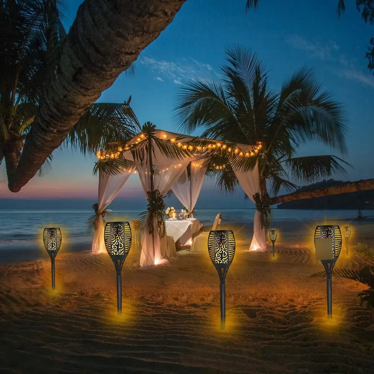 Lámpara Solar Pack De 4 Led Antorcha Fuego Autonomía Jardín. - Imagen 8