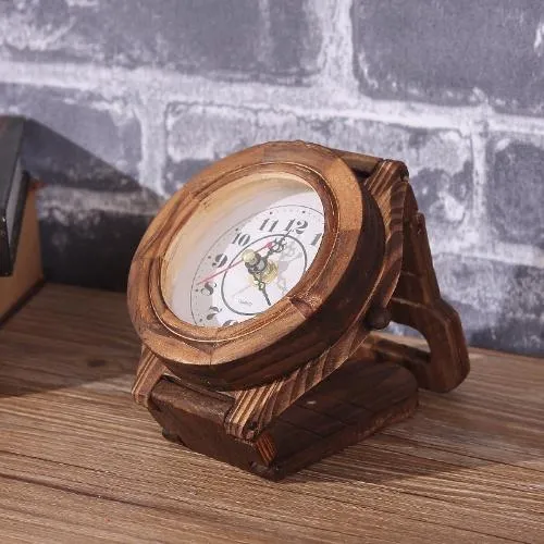 Reloj Madera Diseño Pulsera Vintage De Pared 66 Cm Estructura Café Fondo Blanco - Imagen 7