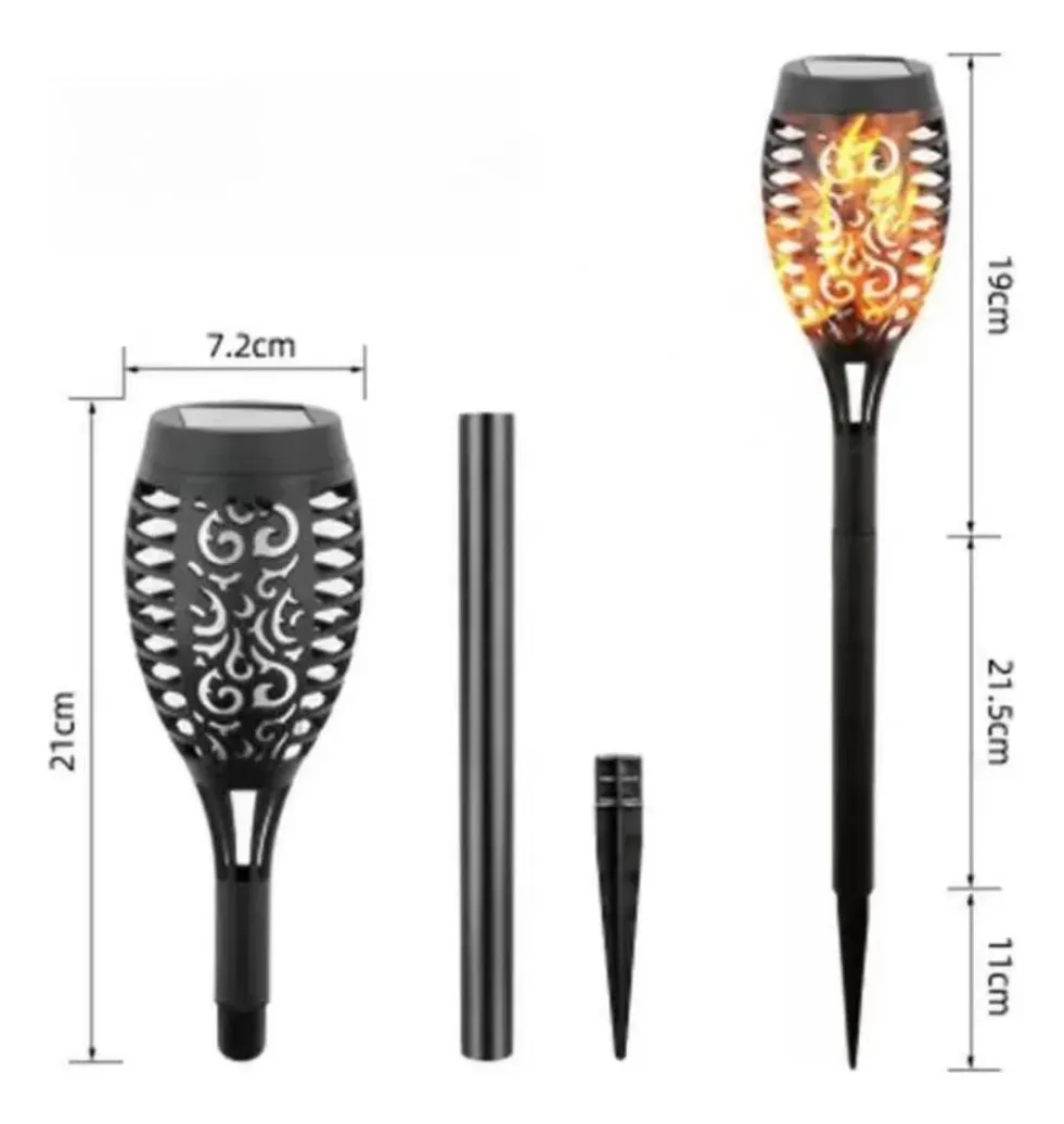 Lámpara Solar Pack De 4 Led Antorcha Fuego Autonomía Jardín. - Imagen 6