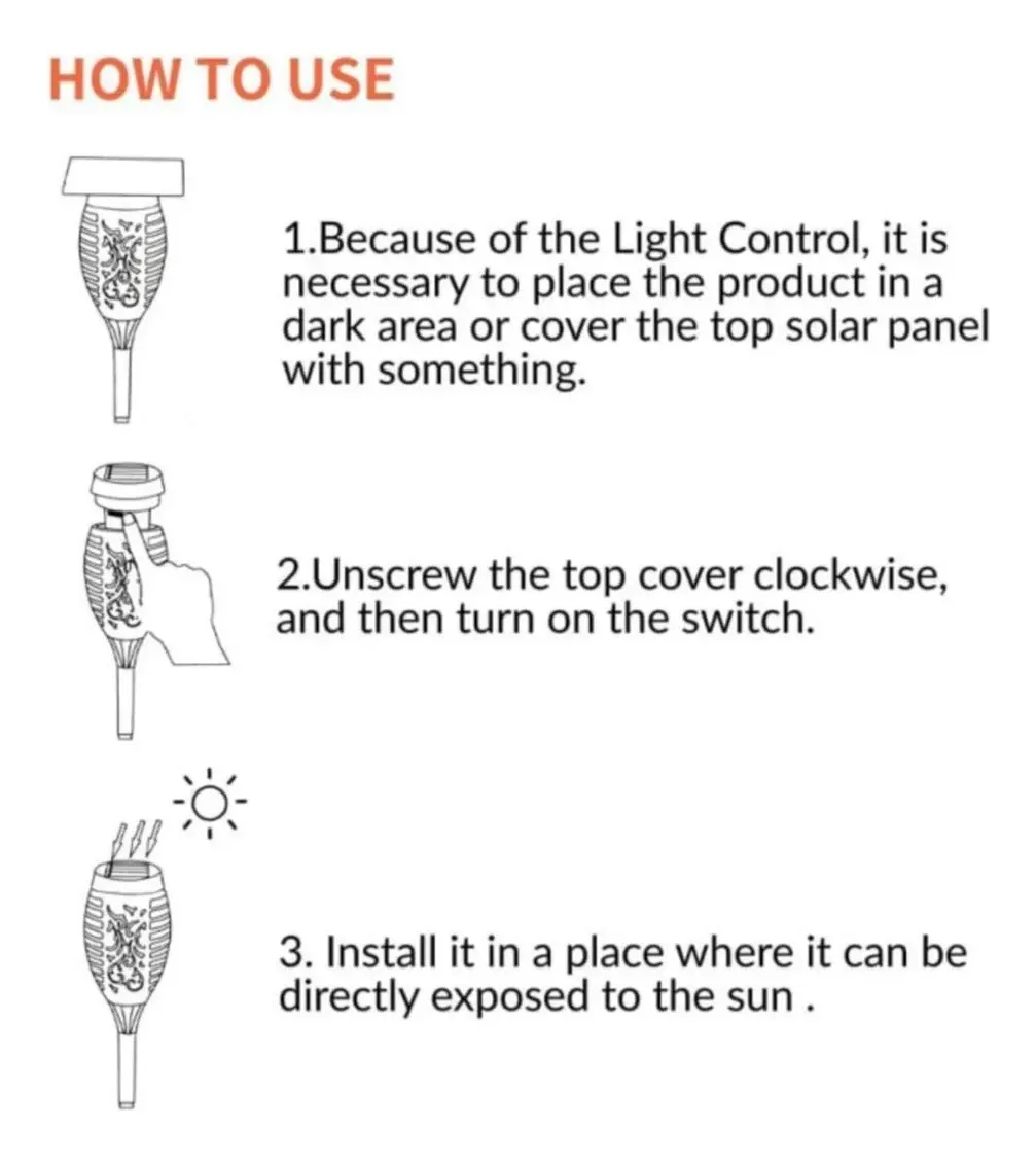 Lámpara Solar Pack De 4 Led Antorcha Fuego Autonomía Jardín. - Imagen 7