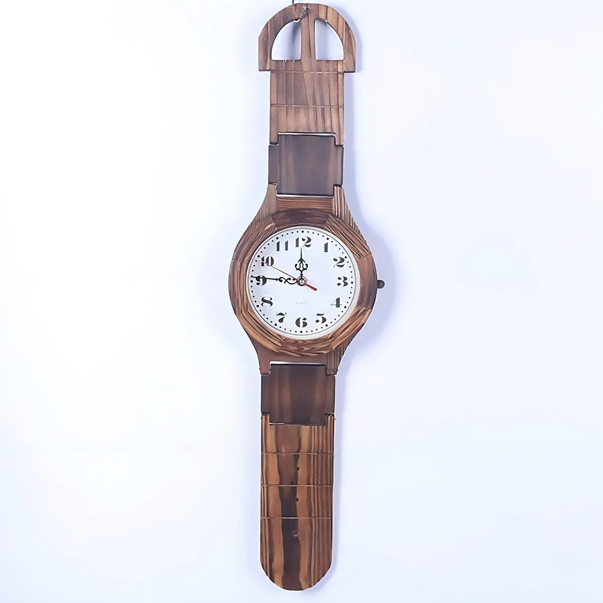 Reloj Madera Diseño Pulsera Vintage De Pared 66 Cm Estructura Café Fondo Blanco - Imagen 2