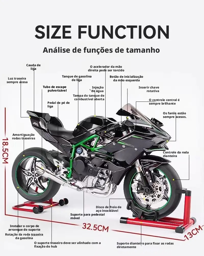 Motocicleta Fundida Por Inyección 1:6 Escala Para Kawasaki H Negro - Imagen 2