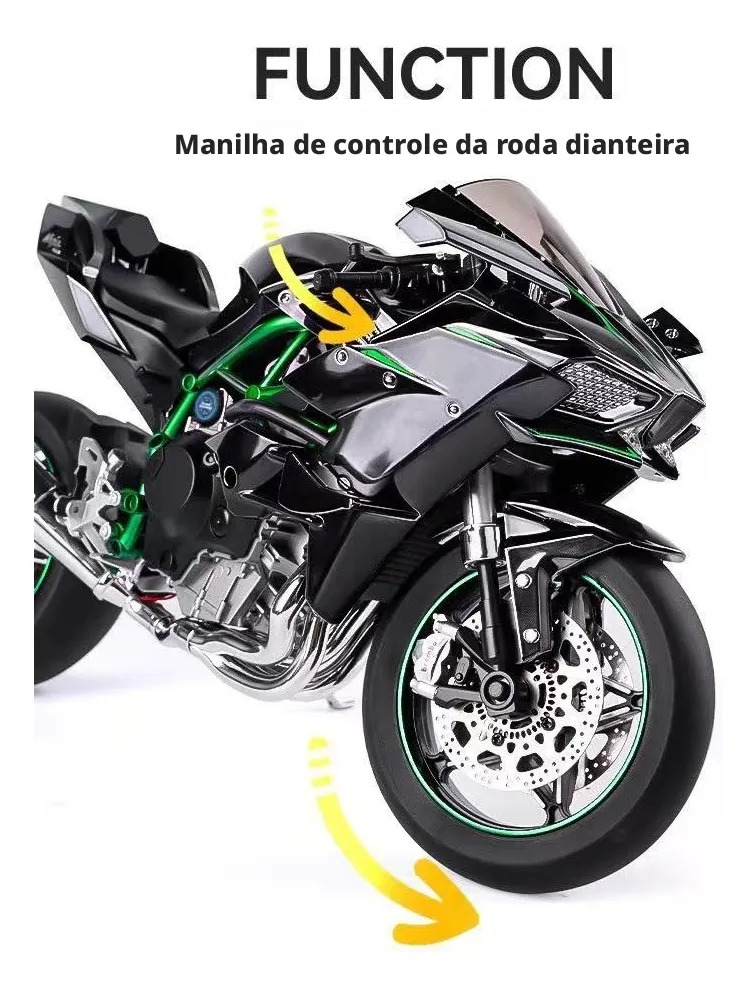 Motocicleta Fundida Por Inyección 1:6 Escala Para Kawasaki H Negro - Imagen 3